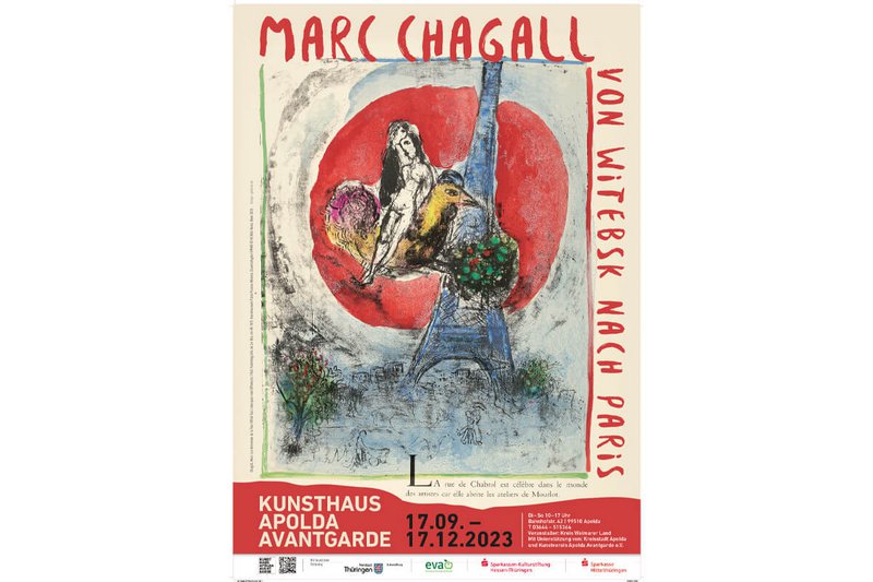 The advertising poster whets the appetite for the upcoming Chagall exhibition.