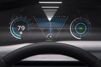 The transparent display integrated into the windshield shows the driver relevant information, such as navigation or speed, without having to take their eyes off the road.