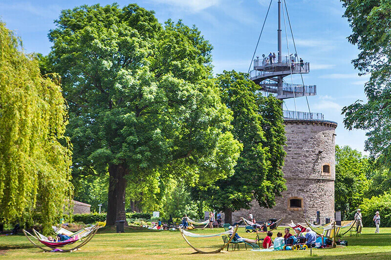 View to the observation tower in the egapark.  Photo: egapark Erfurt gGmbH, Ch. Fischer View to the observation tower in the egapark.  Photo: egapark Erfurt gGmbH, Ch. Fischer