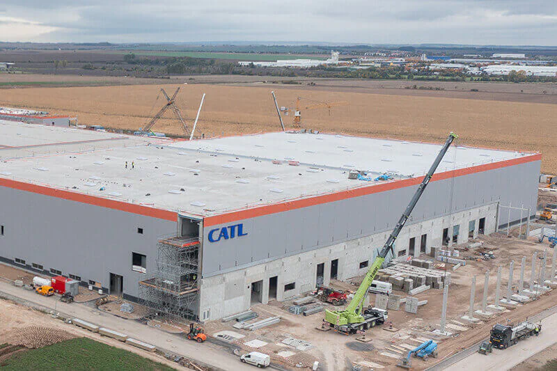 There is space for up to six production lines in the approximately 500-meter-long building of CATL‘s battery gigafactory. Photo: CATL