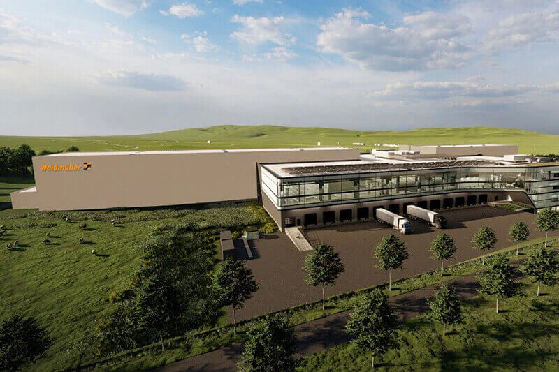 Visualisierung des Logistikzentrums im Industriegebiet „Kindel“ in Hörselberg-Hainich. Bild: Weidmüller Visualisierung des Logistikzentrums im Industriegebiet „Kindel“ in Hörselberg-Hainich. Bild: Weidmüller