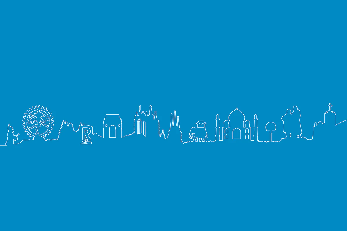 Skyline mit kombinierten Sehenswürdigkeiten aus Thüringen und Indien